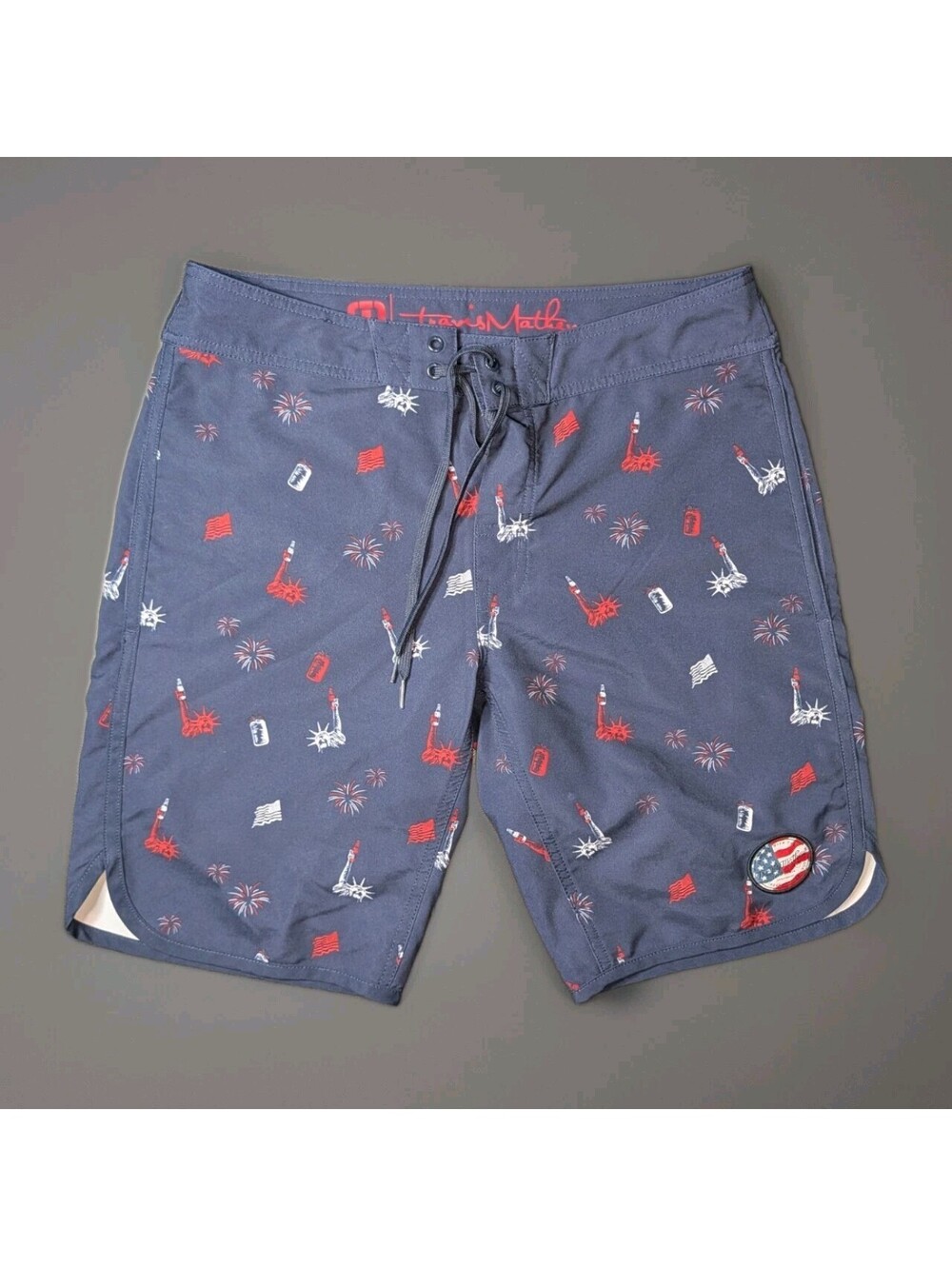 Travis Mathew Victorious Americana Blue Swim Trunks Board Shorts Size 32